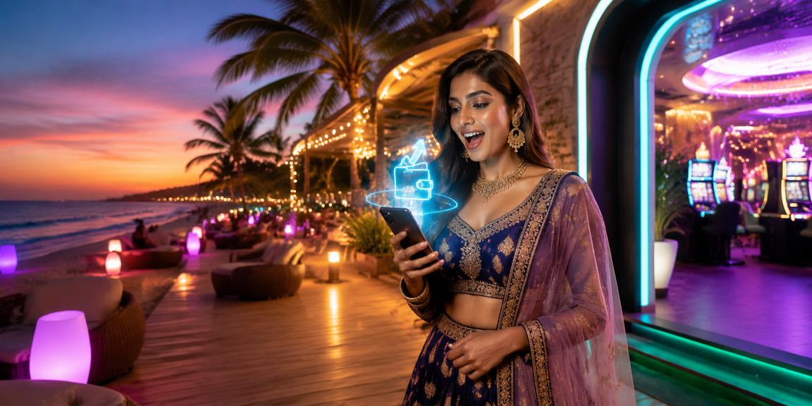 Goa beach scene with mobile payment for sports betting